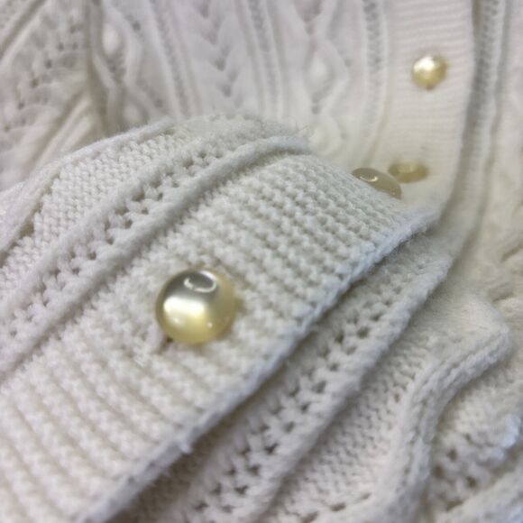 True Vintage 60s Tunic Sweater S White Cream Cable Knit Cardigan Pockets Cottage - Picture 6 of 16